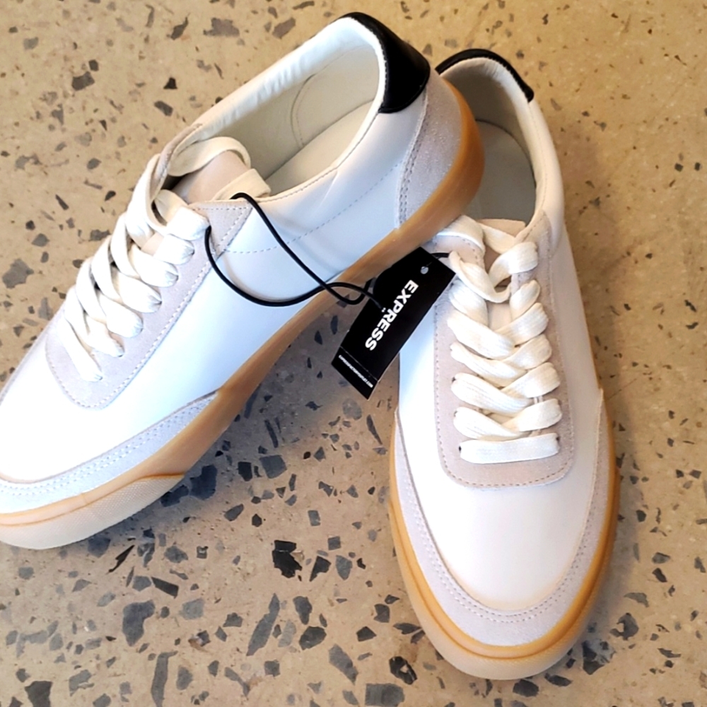 Express men's white tie front sneakers